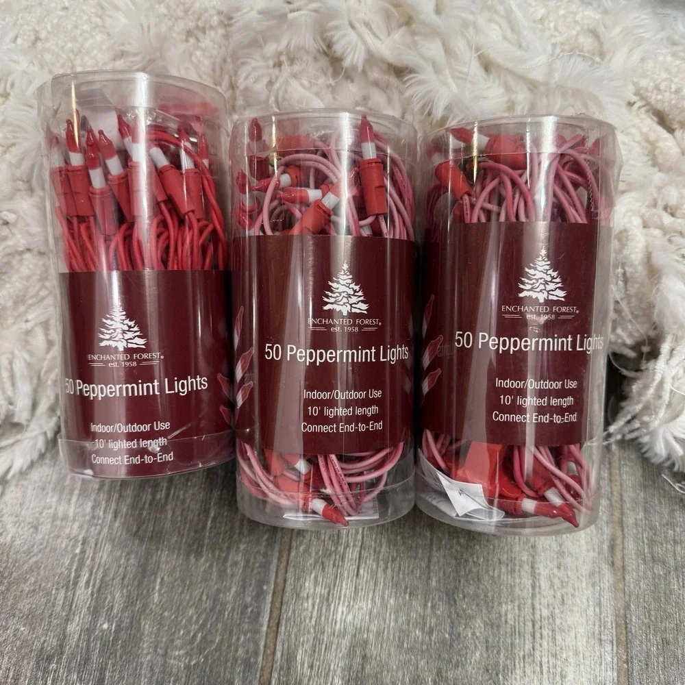 Peppermint Red & White Christmas Lights Enchanted Forest 50 Lights 10' Set Of 3